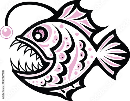 deep sea anglerfish icon Black silhouette vector illustration on transparent background
