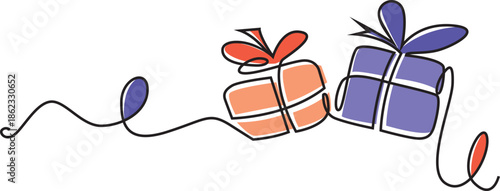 gift box with single wavy line art. colorful gift cartoon vector design. gift box line art  deign