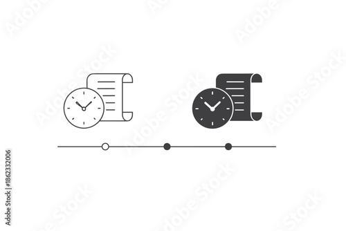 Timeline with clock and document icons representing deadlines and project management