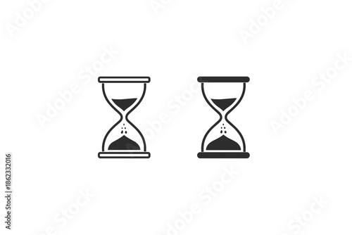 Two hourglass icons showing sand falling, representing time passing and measurement