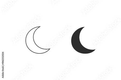 Two crescent moon icons, one outlined and one filled, on a white background