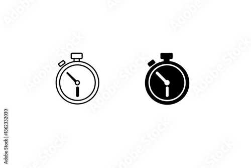 Two stopwatch icons, one outlined and one solid black, representing time measurement