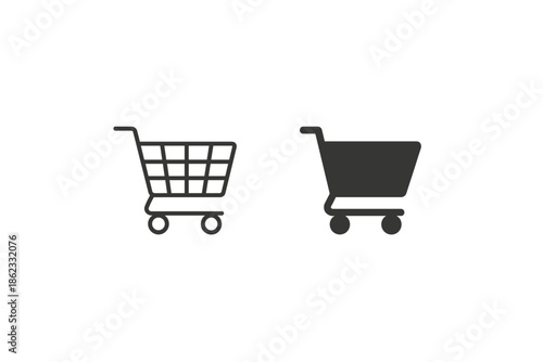 Shopping cart icons, outline and solid fill, representing online shopping and commerce