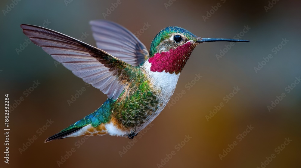 Fototapeta premium Broad-Tailed Hummingbird in Flight - A Stunning Display of Nature's Marvels