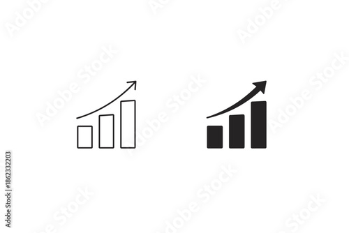 Bar chart with upward trending arrow indicating growth and progress