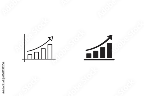 Bar chart with upward trending arrow indicating growth and progress