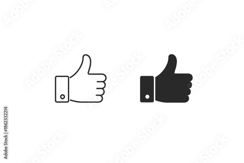 Two thumbs up icons, one outlined and one solid black, on a white background