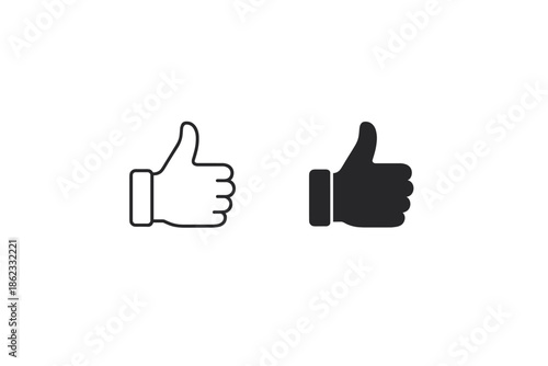 Two thumbs up icons, one outlined and one solid black, on a white background