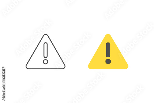 Two warning signs, one outlined and one solid yellow with an exclamation mark
