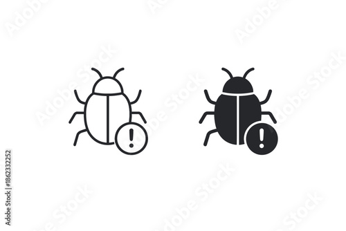 Bug icon with exclamation mark, representing a software error or warning