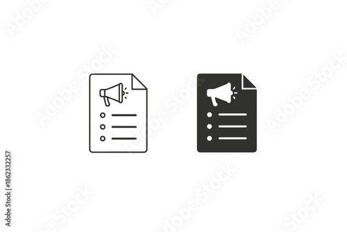 Document with megaphone icon and checklist for announcement or important information