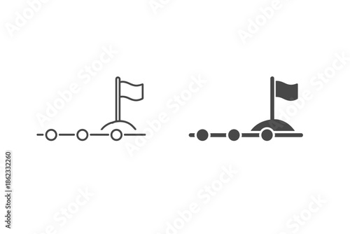 Journey to the summit with a flag marking the goal, represented by icons