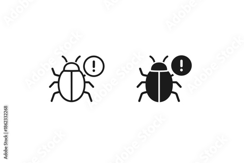 Bug icon with exclamation mark, representing software error or warning