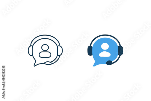 Customer support headset icon with speech bubble and user silhouette