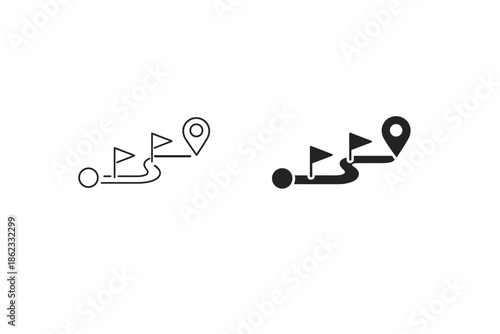 Route with flags and destination marker, showing progress and final goal
