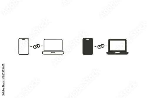 Connecting smartphone and laptop icons with a link symbol between them
