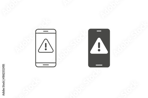 Smartphone with warning symbol and exclamation mark on screen, digital alert