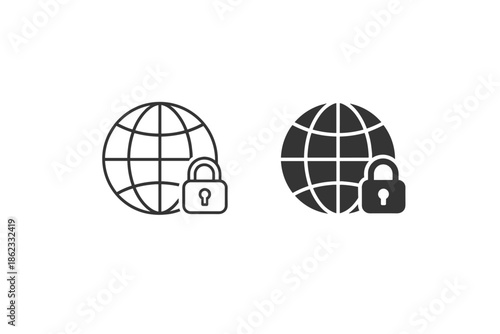 Global security and privacy protection icon with a padlock and a globe