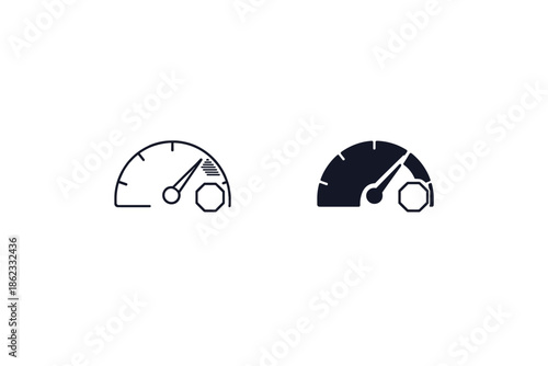 Speedometer icons, one outlined and one solid dark, indicating performance and speed