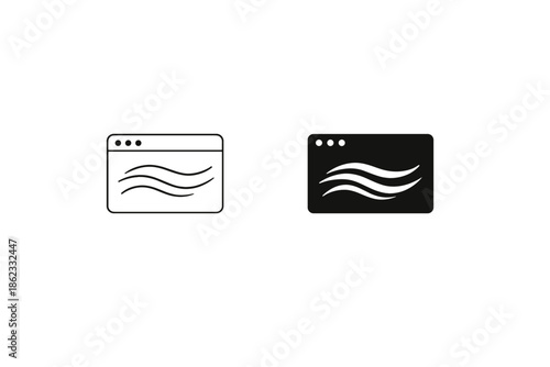 Web browser window with abstract wavy lines icon in outline and solid styles