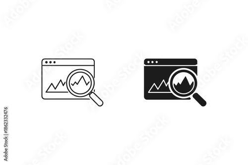 Magnifying glass over a graph on a computer screen, representing data analysis and research