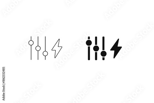 Sound equalizer sliders and lightning bolt icon representing audio settings and power