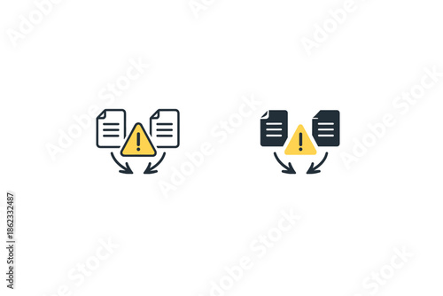 Warning icon with documents and arrows indicating data transfer issues