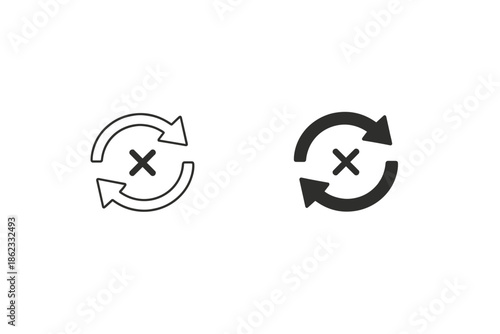 Circular arrows with a cross symbol inside, representing cancellation or error