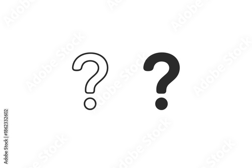 Two question marks, one outlined and one solid, on a white background