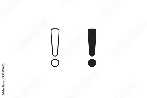 Two exclamation marks, one outlined and one solid, on a white background