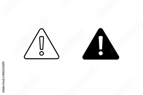 Warning sign icons, one outlined and one solid black, on a white background