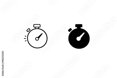 Simple stopwatch icons in outline and solid black for timekeeping and measurement
