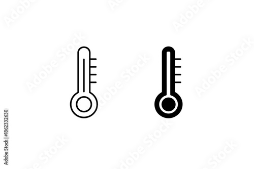 Two thermometer icons, one outlined and one filled, representing temperature measurement