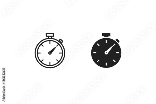 Two stopwatch icons, one outlined and one filled, representing time measurement and speed