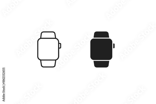Smartwatch icons in outline and solid black styles on a white background