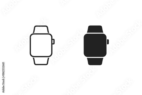 Modern smartwatch icons in outline and solid fill styles on white background