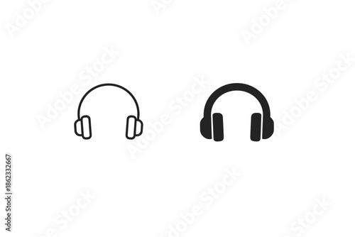 Simple line and solid icons of headphones on a white background