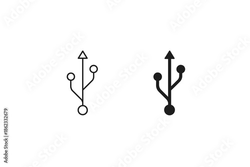 Universal Serial Bus icons, one outlined and one solid black, on a white background