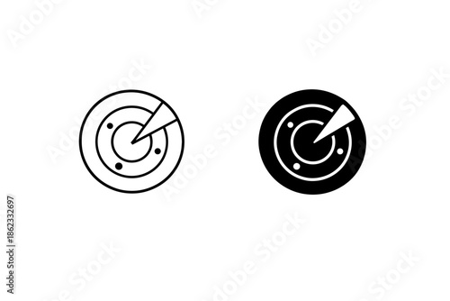 Radar screen icons showing detection and navigation signals on a circular display