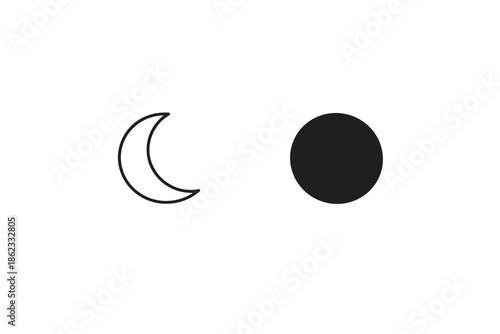 Simple icons of a crescent moon and a full moon on a white background