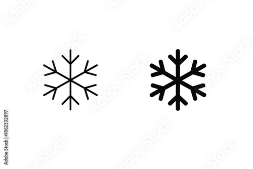 Two snowflake icons, one outlined and one solid black, on a white background