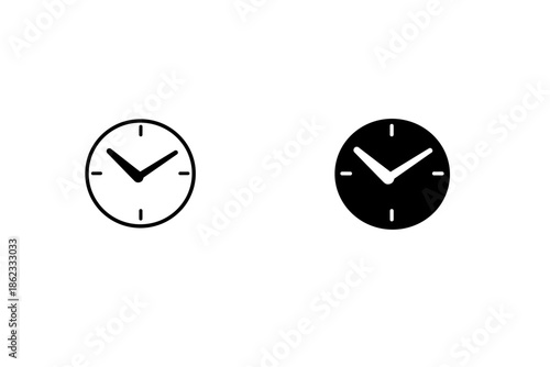 Two clock icons, one outlined and one solid black, showing the same time