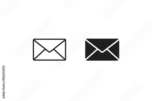 Two simple envelope icons, one outlined and one solid black, on a white background