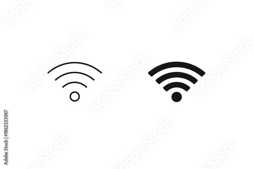 Two wifi signal icons, one outlined and one solid black, on a white background