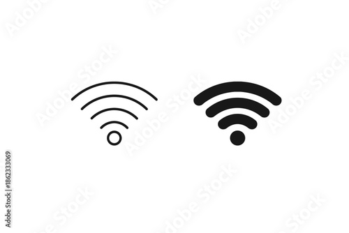 Two Wi-Fi signal icons, one outlined and one solid black, displayed side-by-side