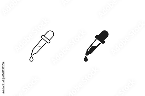 Two dropper icons, one outline and one solid, with a drop falling