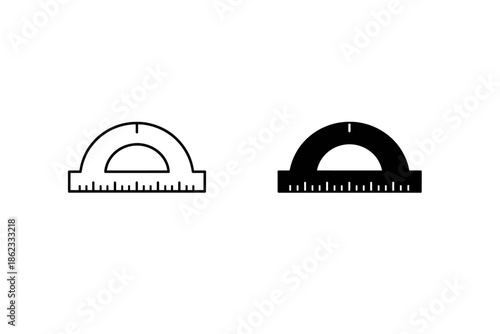 Set of two protractor icons, one outline and one solid black, on white background