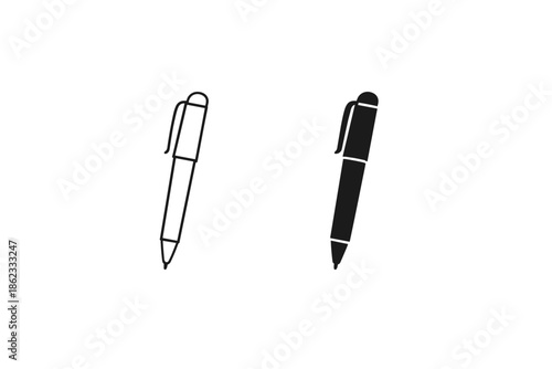 Simple outline and solid silhouette of a pen on a white background