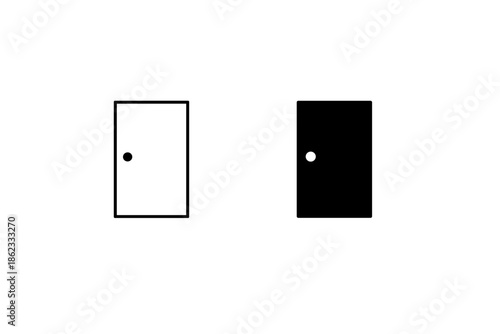 Simple outline and solid black door icons with a small dot representing a doorknob