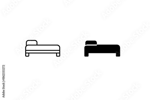 Simple bed icon in outline and solid black, representing rest and comfort